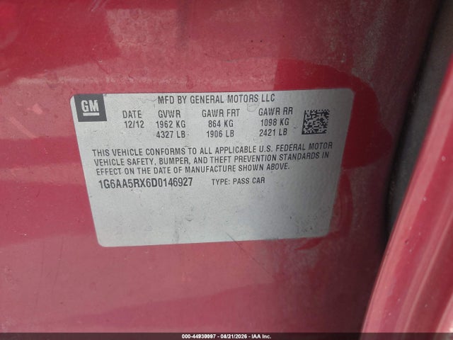 44930097 :رقم المزاد ، 1G6AA5RX6D0146927 vin ، 2013 Cadillac Ats Standard مزاد بيع