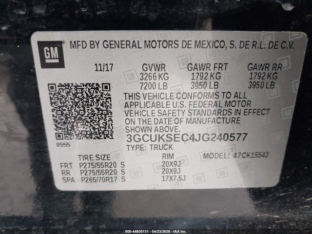 Aukcja sprzedaży 2018 Chevrolet Silverado 1500 1lz, vin: 3GCUKSEC4JG240577, numer aukcji: 44930131
