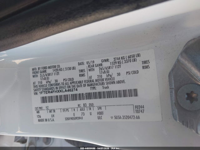 Ford RANGER XL 2019 1FTER4FHXKLA46274 Image 9