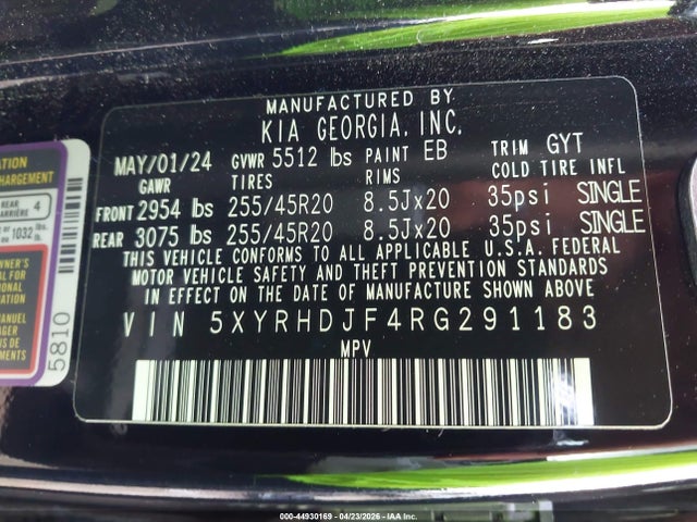 Aukcja sprzedaży 2024 Kia Sorento X-line Ex, vin: 5XYRHDJF4RG291183, numer aukcji: 44930169