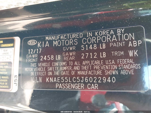 2018 Kia Stinger Gt2 მანქანა იყიდება აუქციონზე, vin: KNAE55LC5J6022940, აუქციონის ნომერი: 44930184