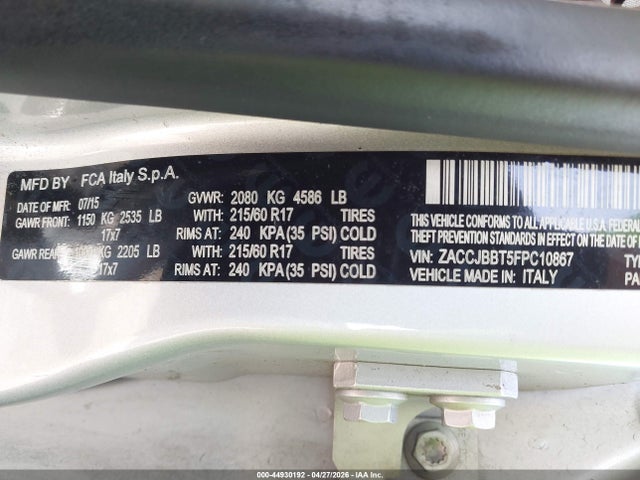44930192 :رقم المزاد ، ZACCJBBT5FPC10867 vin ، 2015 Jeep Renegade Latitude مزاد بيع