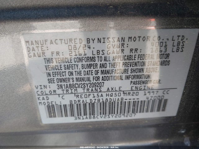 Продажа на аукционе авто 2025 Nissan Sentra Sv, vin: 3N1AB8CV2SY209207, номер лота: 44930242