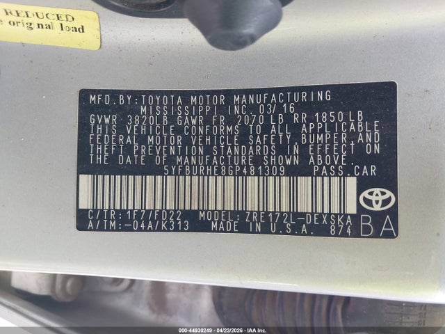 Toyota Corolla S Plus 2016 5YFBURHE8GP481309 Image 9