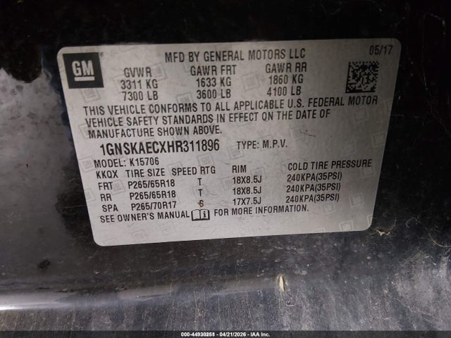 1GNSKAECXHR311896 Chevrolet Tahoe Ls