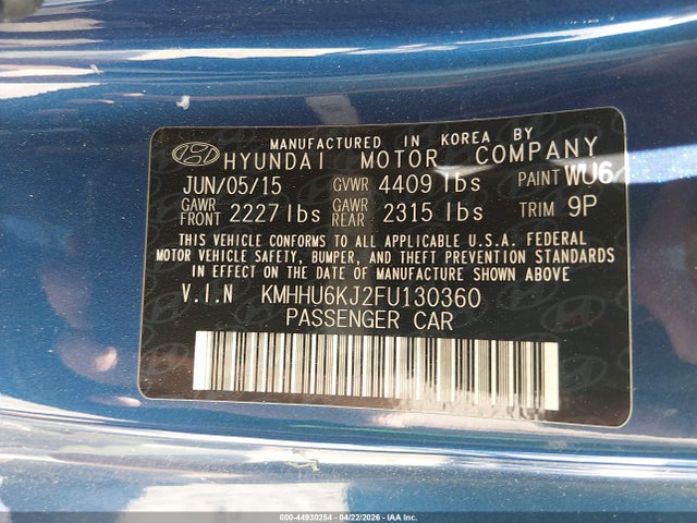 Продаж на аукціоні авто 2015 Hyundai Genesis 3.8 Ultimate, vin: KMHHU6KJ2FU130360, номер лоту: 44930254