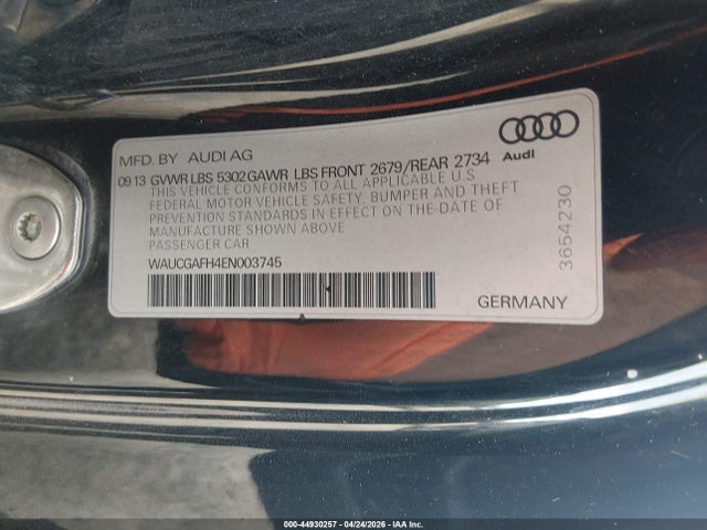 2014 Audi S5 3.0t Premium Plus მანქანა იყიდება აუქციონზე, vin: WAUCGAFH4EN003745, აუქციონის ნომერი: 44930257
