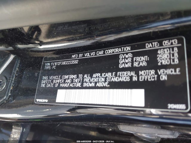 2013 Volvo S60 T5 მანქანა იყიდება აუქციონზე, vin: YV1612FS8D2233592, აუქციონის ნომერი: 44930269
