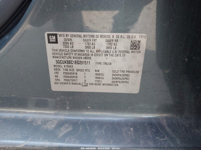 Aukcja sprzedaży 2014 Chevrolet Silverado 1500 2lz, vin: 3GCUKSEC1EG291511, numer aukcji: 44930288