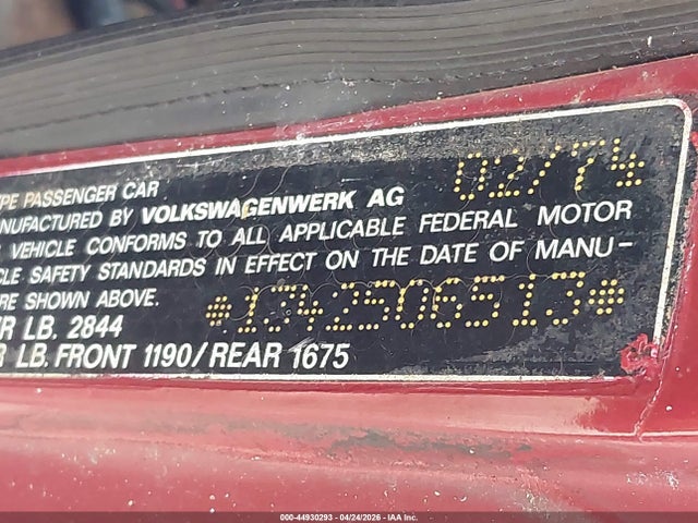 44930293 :رقم المزاد ، 1342506513 vin ، 1974 Volkswagen Beetle مزاد بيع