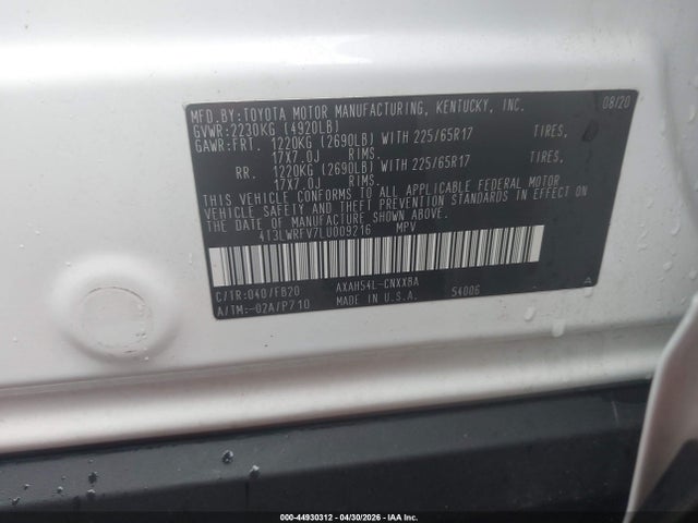 4T3LWRFV7LU009216 Toyota Rav4 Hybrid Le