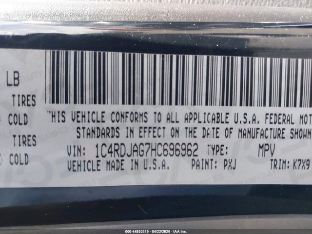 1C4RDJAG7HC696962 Dodge Durango Sxt Awd