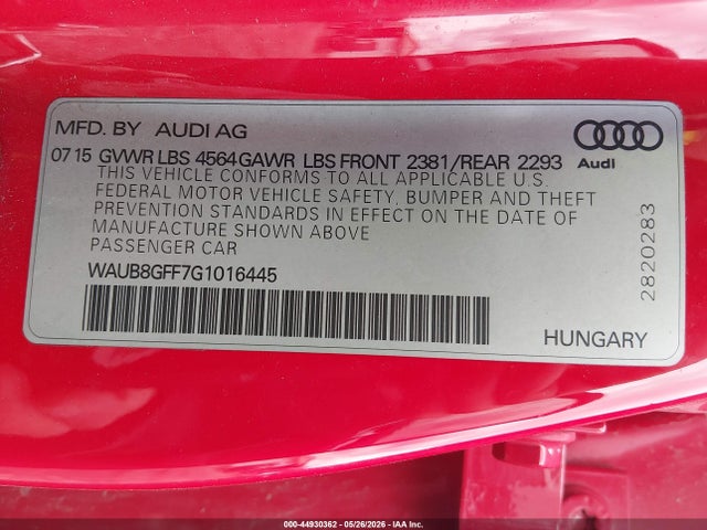 Aukcja sprzedaży 2016 Audi A3 2.0t Premium, vin: WAUB8GFF7G1016445, numer aukcji: 44930362