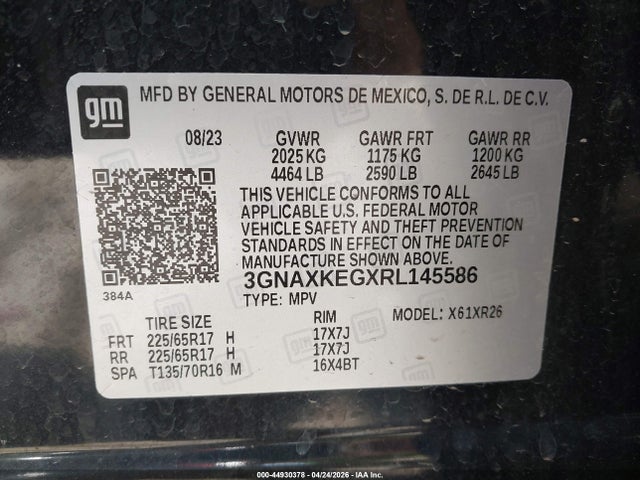 Aukcja sprzedaży 2024 Chevrolet Equinox Fwd Lt, vin: 3GNAXKEGXRL145586, numer aukcji: 44930378