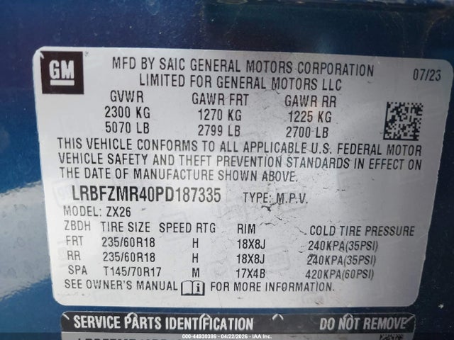 44930386 :رقم المزاد ، LRBFZMR40PD187335 vin ، 2023 Buick Envision Preferred Awd مزاد بيع