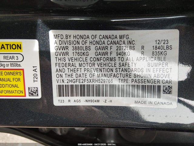 Honda Civic Sport 2024 2HGFE2F5XRH529766 Image 9