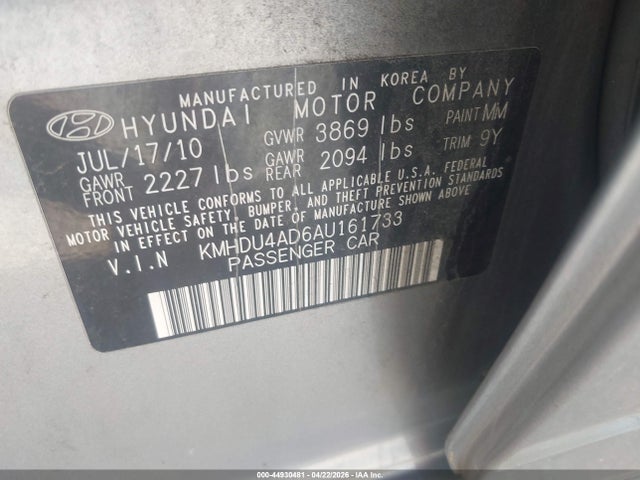 Aukcja sprzedaży 2010 Hyundai Elantra Gls, vin: KMHDU4AD6AU161733, numer aukcji: 44930481