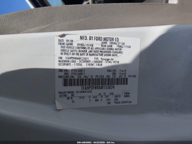 Aukcja sprzedaży 2010 Ford Focus Se, vin: 1FAHP3FN9AW155024, numer aukcji: 44930592