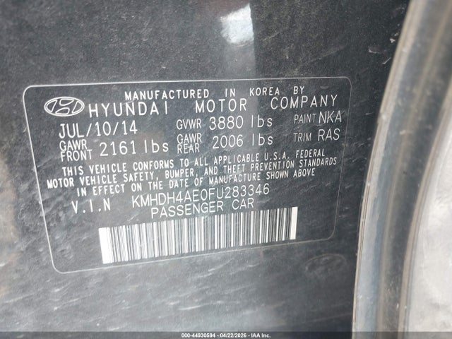 Aukcja sprzedaży 2015 Hyundai Elantra Se, vin: KMHDH4AE0FU283346, numer aukcji: 44930594