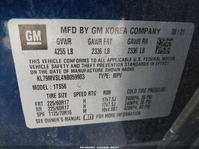 Продаж на аукціоні авто 2022 Chevrolet Trailblazer Fwd Activ, vin: KL79MVSL4NB059903, номер лоту: 44930603