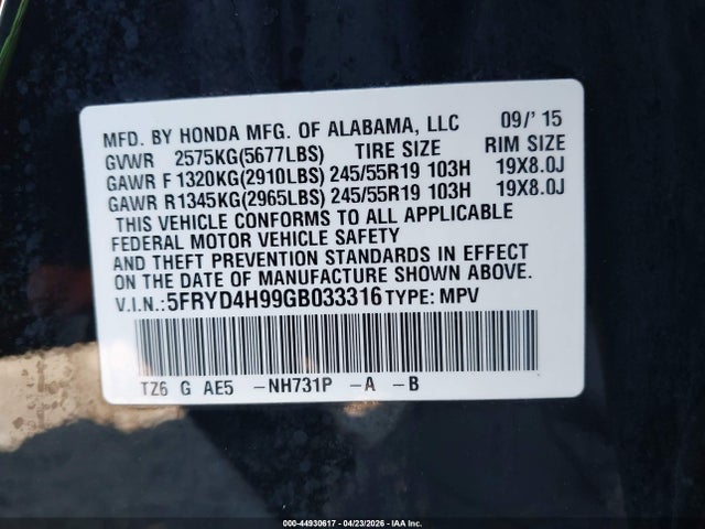 Продажа на аукционе авто 2016 Acura Mdx Advance   Entertainment Packages/advance Package, vin: 5FRYD4H99GB033316, номер лота: 44930617