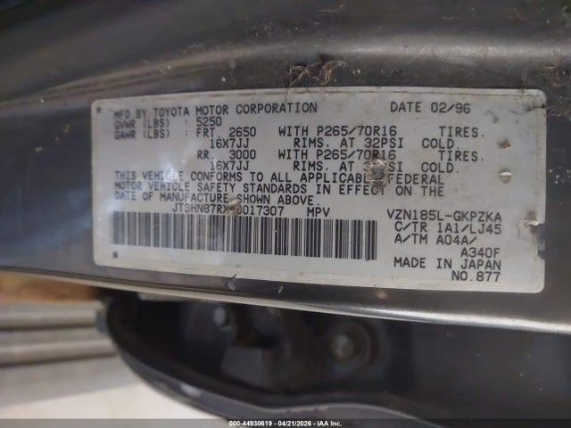 Продаж на аукціоні авто 1996 Toyota 4runner Limited, vin: JT3HN87RXT0017307, номер лоту: 44930619