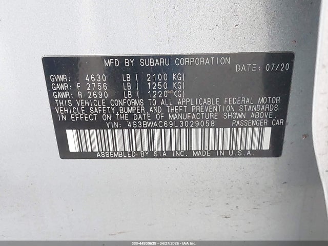 4S3BWAC69L3029058 Subaru Legacy Premium