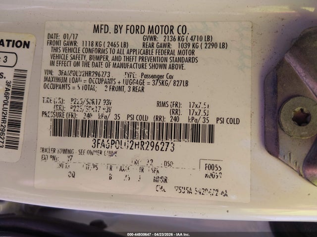 Ford Fusion Hybrid Se 2017 3FA6P0LU2HR296273 Image 9