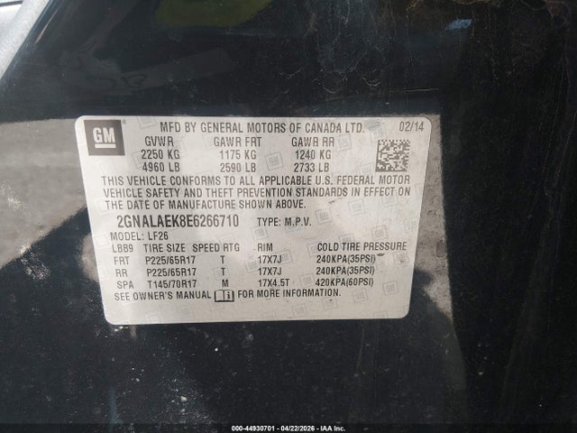 Aukcja sprzedaży 2014 Chevrolet Equinox Ls, vin: 2GNALAEK8E6266710, numer aukcji: 44930701