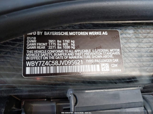 2018 Bmw I3 94ah W/range Extender მანქანა იყიდება აუქციონზე, vin: WBY7Z4C58JVD95621, აუქციონის ნომერი: 44930708