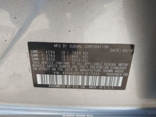 Aukcja sprzedaży 2019 Subaru Impreza 2.0i Premium, vin: 4S3GKAD67K3613005, numer aukcji: 44930745