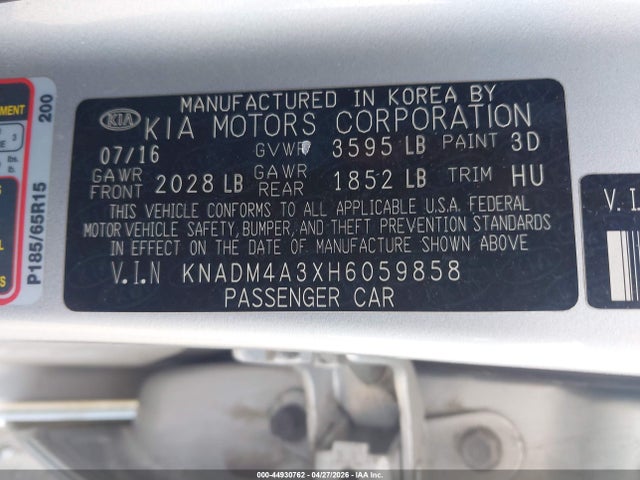 Aukcja sprzedaży 2017 Kia Rio Lx, vin: KNADM4A3XH6059858, numer aukcji: 44930762