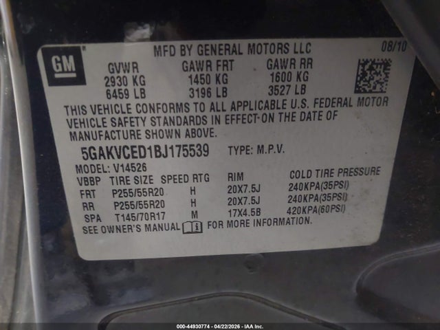 Продажа на аукционе авто 2011 Buick Enclave 2xl, vin: 5GAKVCED1BJ175539, номер лота: 44930774