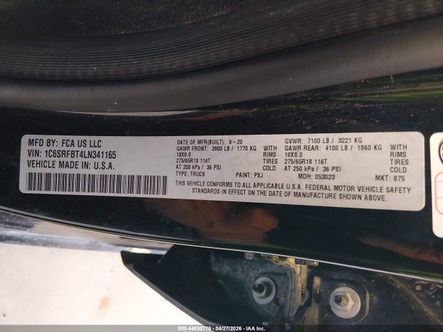 Aukcja sprzedaży 2020 Ram 1500, vin: 1C6SRFBT4LN341165, numer aukcji: 44930776