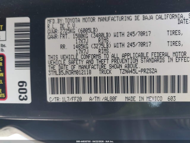 3TMLB5JN3RM012118 Toyota Tacoma Sr5