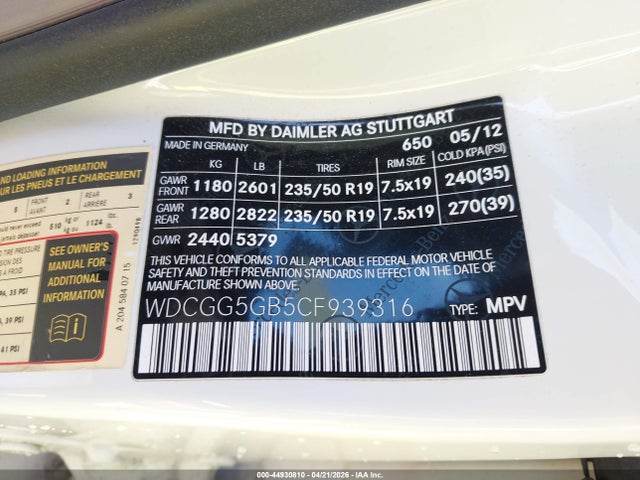 Продажа на аукционе авто 2012 Mercedes-benz Glk 350, vin: WDCGG5GB5CF939316, номер лота: 44930810