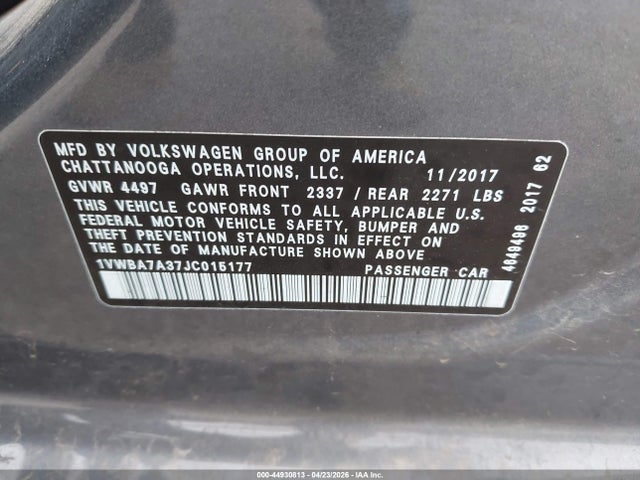 Aukcja sprzedaży 2018 Volkswagen Passat 2.0t Se, vin: 1VWBA7A37JC015177, numer aukcji: 44930813