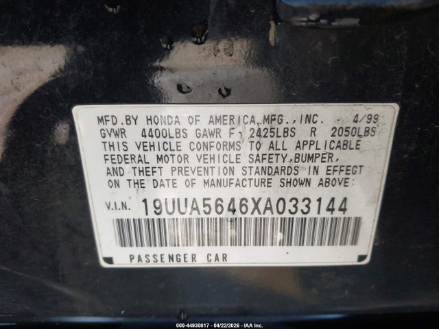44930817 :رقم المزاد ، 19UUA5646XA033144 vin ، 1999 Acura Tl 3.2 مزاد بيع