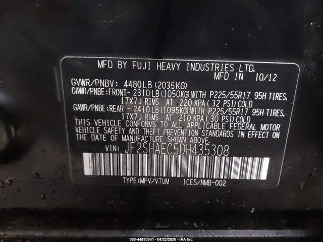 Aukcja sprzedaży 2013 Subaru Forester 2.5x Limited, vin: JF2SHAEC5DH435308, numer aukcji: 44930841
