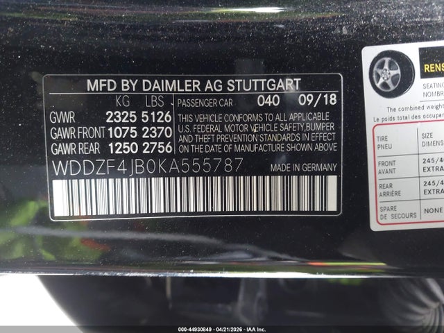 Aukcja sprzedaży 2019 Mercedes-benz E 300, vin: WDDZF4JB0KA555787, numer aukcji: 44930849