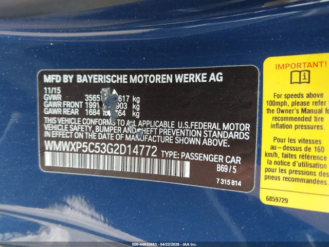Продаж на аукціоні авто 2016 Mini Hardtop Cooper, vin: WMWXP5C53G2D14772, номер лоту: 44930863