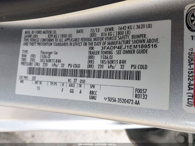 Ford FIESTA SE 2014 3FADP4EJ1EM189516 Image 9
