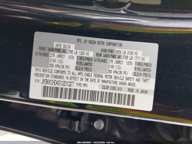 Продажа на аукционе авто 2025 Mazda Cx-90 3.3 Turbo Premium Sport, vin: JM3KKCHD4S1201027, номер лота: 44930867