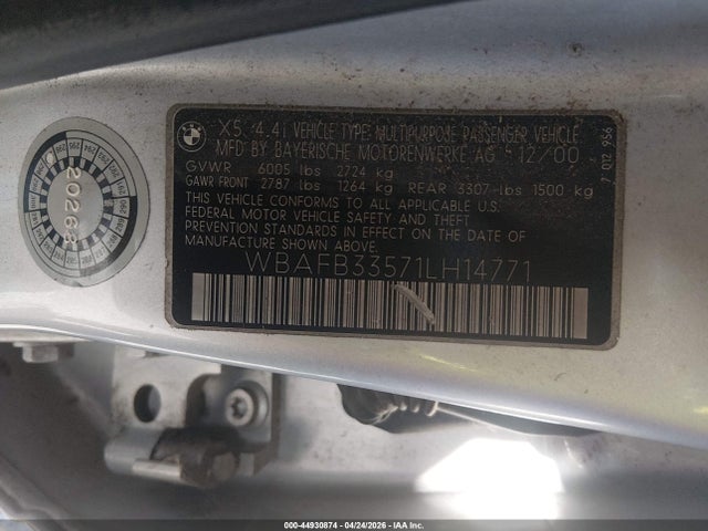 2001 Bmw X5 4.4 მანქანა იყიდება აუქციონზე, vin: WBAFB33571LH14771, აუქციონის ნომერი: 44930874