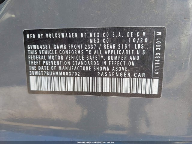 Продаж на аукціоні авто 2021 Volkswagen Jetta Gli 2.0t Autobahn/2.0t S, vin: 3VW6T7BU9MM003702, номер лоту: 44930928