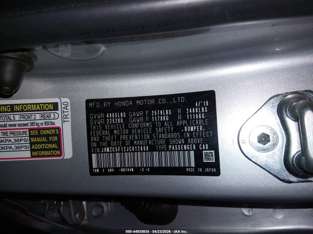 JHMZC5F12JC012600 Honda CLARITY PLUG-IN HYBRID