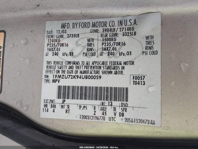 Продажа на аукционе авто 2004 Ford Explorer Xls, vin: 1FMZU72K94UB00059, номер лота: 44930940