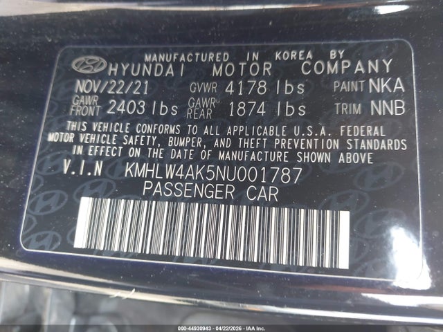Auction sale of the 2022 Hyundai Elantra N, vin: KMHLW4AK5NU001787, lot number: 44930943