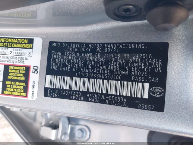 4T1C31AK6NU570106 Toyota Camry Le Hybrid