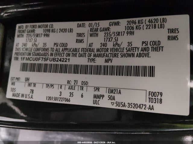 Ford ESCAPE S 2015 1FMCU0F75FUB24221 Image 9
